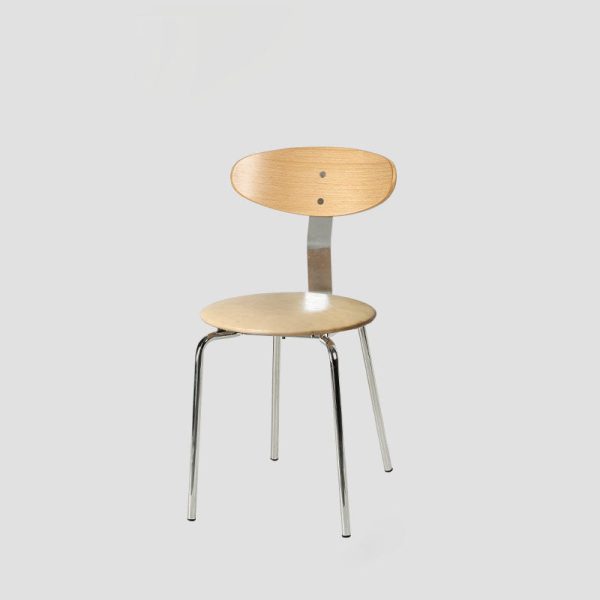 Modern Minimalist Round Wood Iron Dining Chair Four Legs Backrest For Dining Room - Image 21