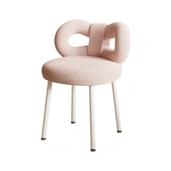 Modern Art Deco Butterfly Knot Round Lambswool Leather Metal Vanity Stool Backrest Armless For Bedroom - Image 19