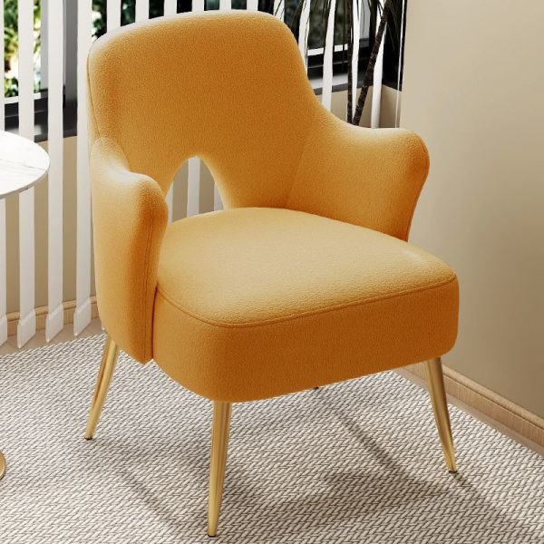 Modern Minimalist Curved Back Solid Wood Sponge Metal Accent Chair Backrest Armrest For Living Room - Image 16