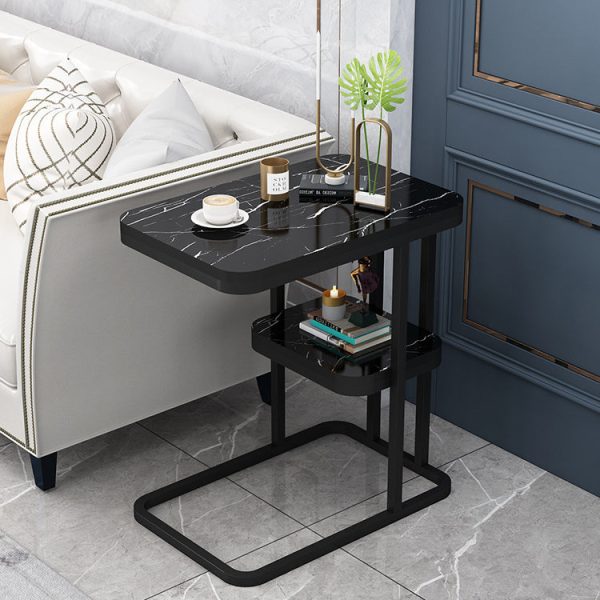 Modern Minimalist Square Metal Artificial Panel End Table For Living Room - Image 9