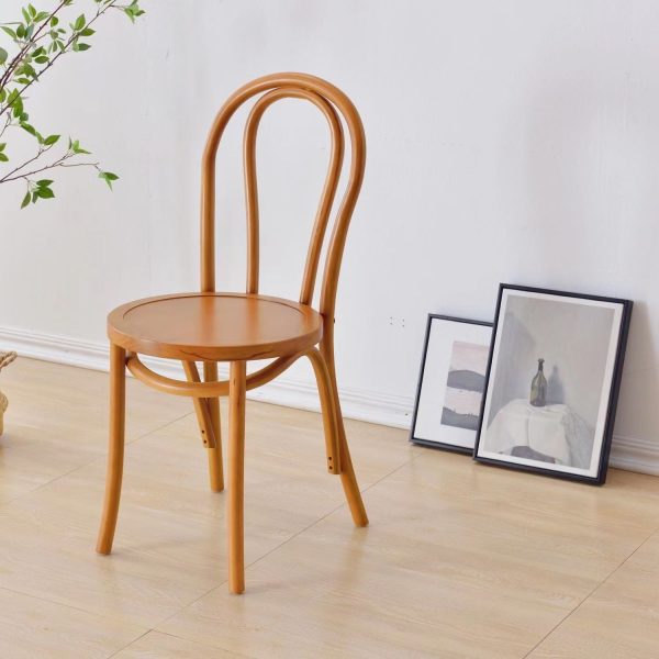 Traditional Chinese Round Wood Rattan Dining Chair Four Legs Backrest For Dining Room - Image 20