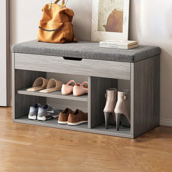 Modern Minimalist Rectangle Fabric PU Leather Wood Shoe Storage 3-Tier For Entryways - Image 17