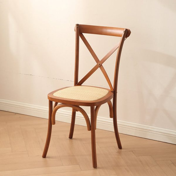 Traditional Rustic Weaving Rattan Wood Sponge Round Rectangular Dining Chair Backrest For Dining Room - Image 19