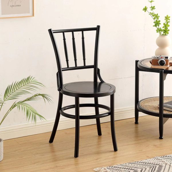 Traditional Vintage Round Cylinder Solid Wood Rattan Dining Chair Backrest For Living Room - Image 18
