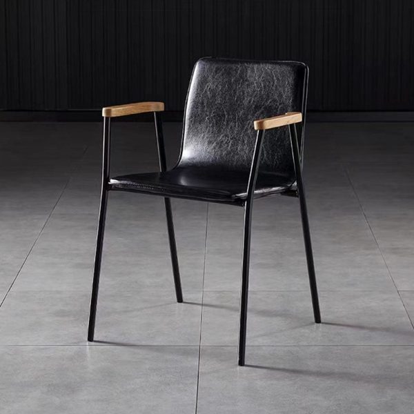 Contemporary Industrial Square Upholstered Leather Wooden Dining Chair Backrest Armrest For Dining Room - Image 20