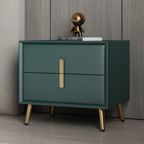 Modern Luxury Rectangular Solid Wood Leather Hardware Nightstand 2-Drawer For Bedroom - Image 18