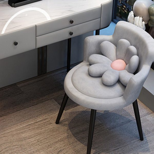 Contemporary Creative Floral Round Velvet Metal Vanity Stool Backrest Arm For Bedroom - Image 7