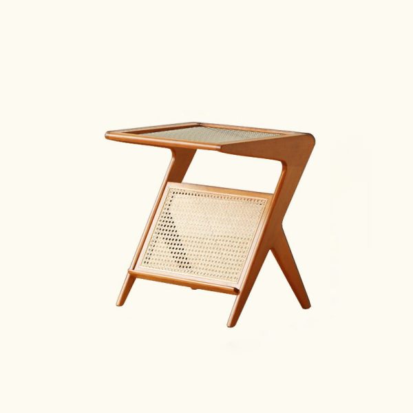 Traditional Japanese Weaving Rattan Glass Cherry Wood Ash Wood Rectangular Side Table 1-Shelf For Living Room - Image 22