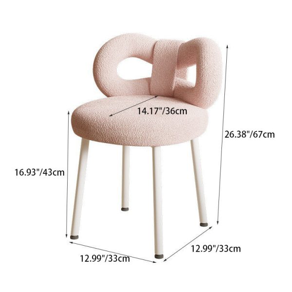 Modern Art Deco Butterfly Knot Round Lambswool Leather Metal Vanity Stool Backrest Armless For Bedroom - Image 5