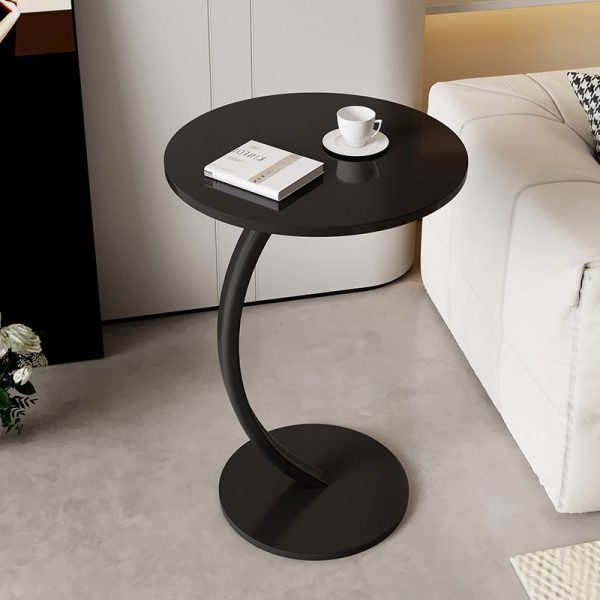 Modern Minimalist Round Wood Grain MDF Stainless Steel End Table For Living Room - Image 2