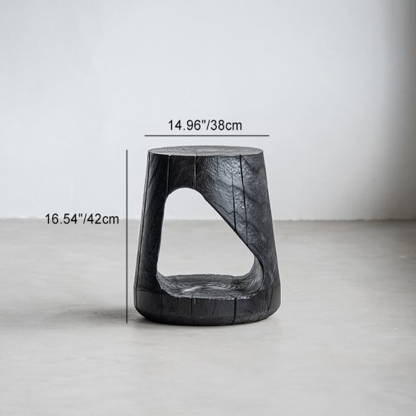 Traditional Japanese Wabi-sabi Wood Geometric Design End Table For Living Room - Image 34