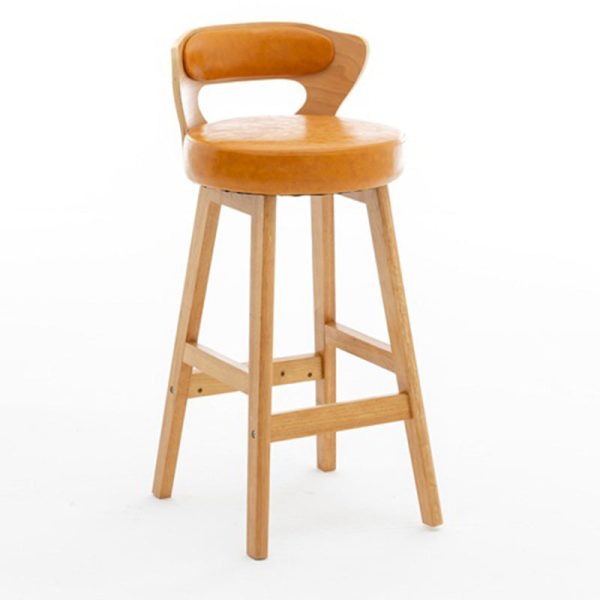 Modern Simplicity Round PU Leather Wood Bar Stool Low Back Footrest For Dining Room - Image 20