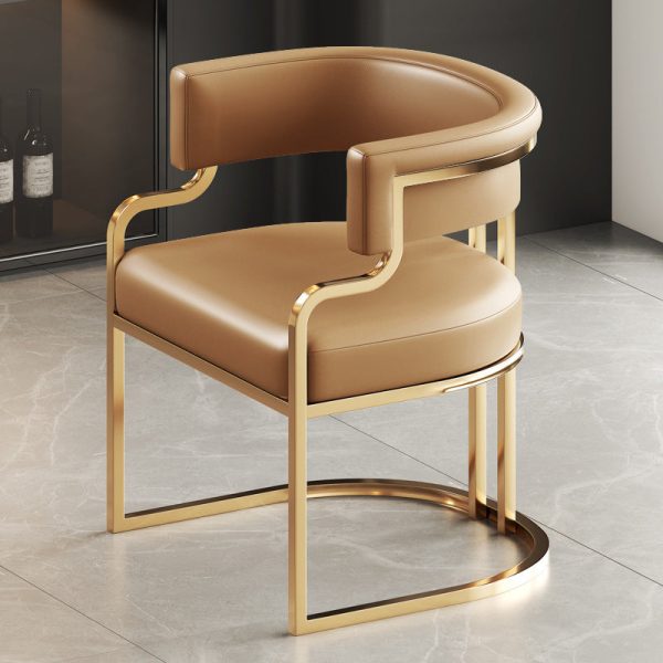 Traditional Luxury U-Shape Metal Leather Dining Chair Backrest Armrest for Dining Room - Image 15