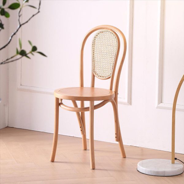 Traditional Vintage Round Rattan Woven Wooden Dining Chair Backrest For Dining Room - Image 24