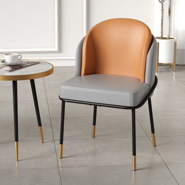Modern Luxury Square Upholstered Curved Backrest Leather Fabric Iron Dining Chair For Dining Room - Image 18