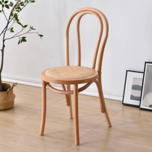Traditional Chinese Round Wood Rattan Dining Chair Four Legs Backrest For Dining Room - Image 21