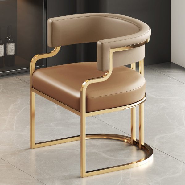 Traditional Luxury U-Shape Metal Leather Dining Chair Backrest Armrest for Dining Room - Image 19