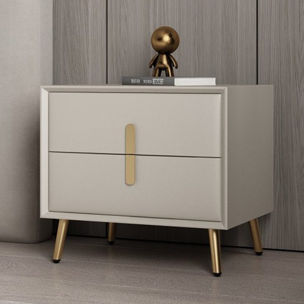 Modern Luxury Rectangular Solid Wood Leather Hardware Nightstand 2-Drawer For Bedroom - Image 19
