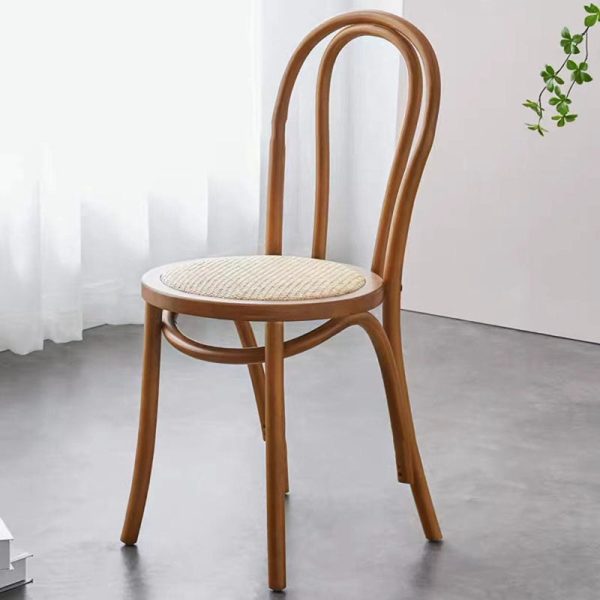 Traditional Vintage Curved Frame Solid Wood Wicker Dining Chair Backrest For Dining Room - Image 25
