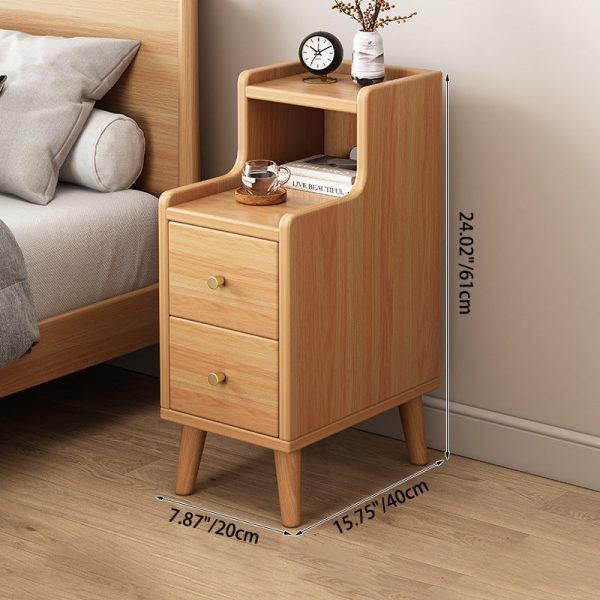 Traditional Chinese Rectangular Wood Density Panel Nightstand 2-Drawer Shelf For Bedroom - Image 4
