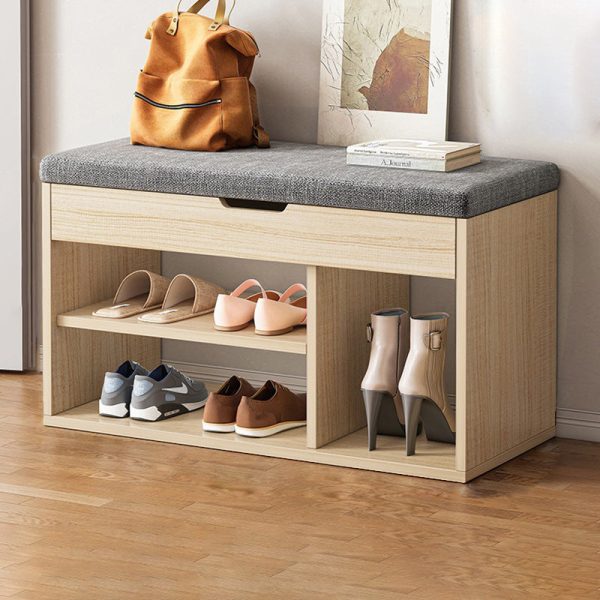 Modern Minimalist Rectangle Fabric PU Leather Wood Shoe Storage 3-Tier For Entryways - Image 18