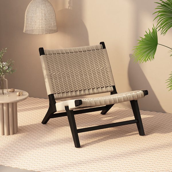 Contemporary Nordic Weaving Wood Rope Rectangular Square Accent Chair Backrest Armrest For Living Room - Image 2