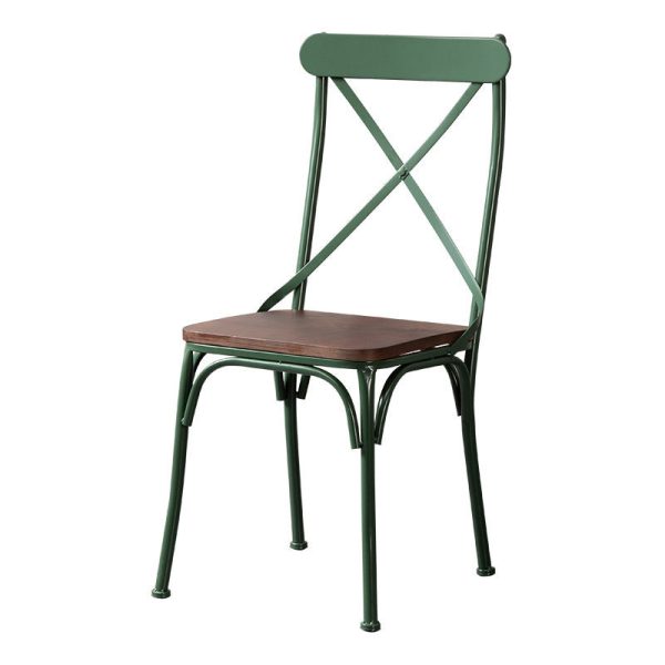 Contemporary Industrial Leather Wood Iron Square X Shape Back Dining Chair & Table Set For Dining Room - Image 29