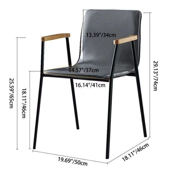 Contemporary Industrial Square Upholstered Leather Wooden Dining Chair Backrest Armrest For Dining Room - Image 4
