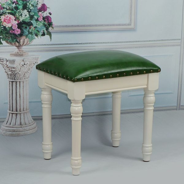 Contemporary Scandinavian Square Linen Leather Solid Wood Vanity Stool Backless Armless For Bedroom - Image 14