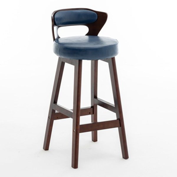 Modern Simplicity Round PU Leather Wood Bar Stool Low Back Footrest For Dining Room - Image 21