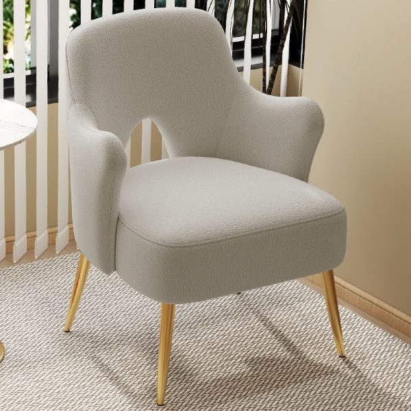 Modern Minimalist Curved Back Solid Wood Sponge Metal Accent Chair Backrest Armrest For Living Room - Image 17