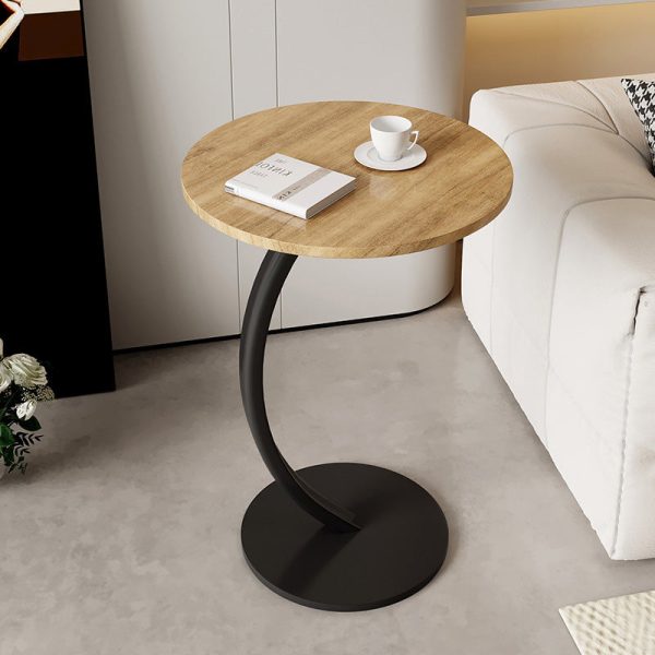Modern Minimalist Round Wood Grain MDF Stainless Steel End Table For Living Room - Image 10