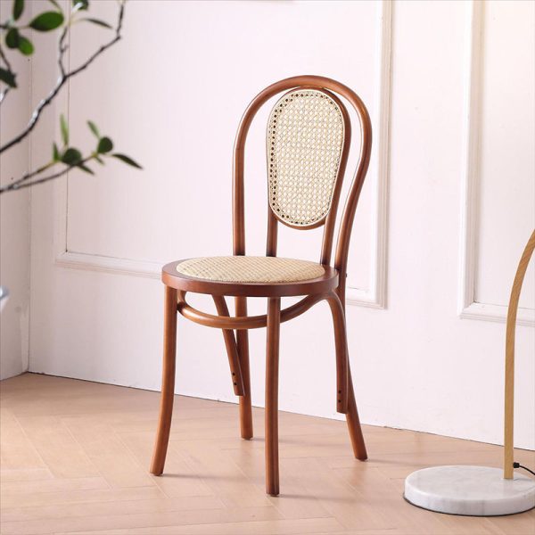 Traditional Vintage Round Rattan Woven Wooden Dining Chair Backrest For Dining Room - Image 25