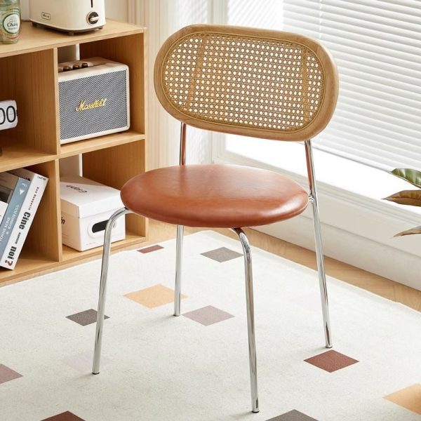 Contemporary Vintage Round Rectangular Solid Wood Metal Leather Dining Chair Backrest For Dining Room - Image 23