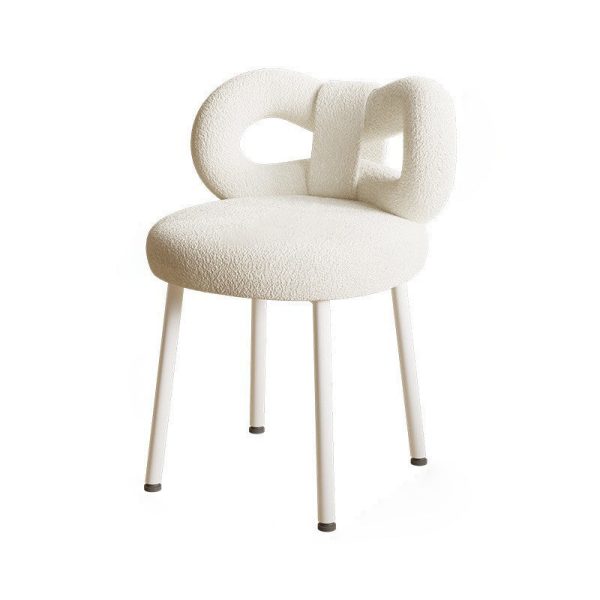 Modern Art Deco Butterfly Knot Round Lambswool Leather Metal Vanity Stool Backrest Armless For Bedroom - Image 20