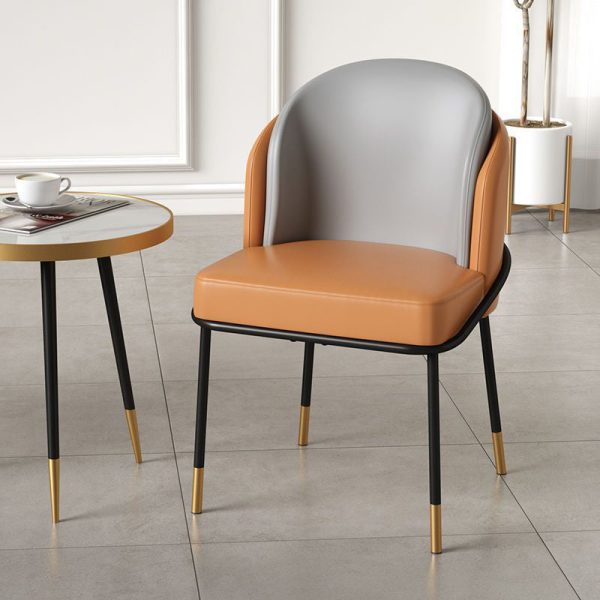 Modern Luxury Square Upholstered Curved Backrest Leather Fabric Iron Dining Chair For Dining Room - Image 19