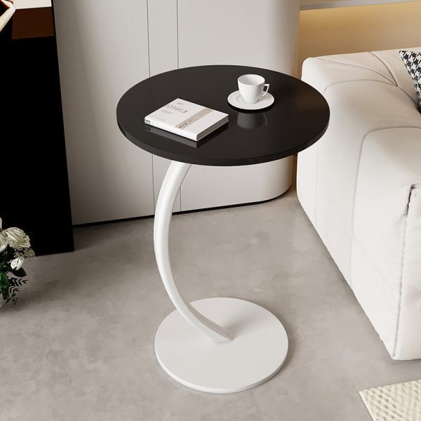 Modern Minimalist Round Wood Grain MDF Stainless Steel End Table For Living Room - Image 11
