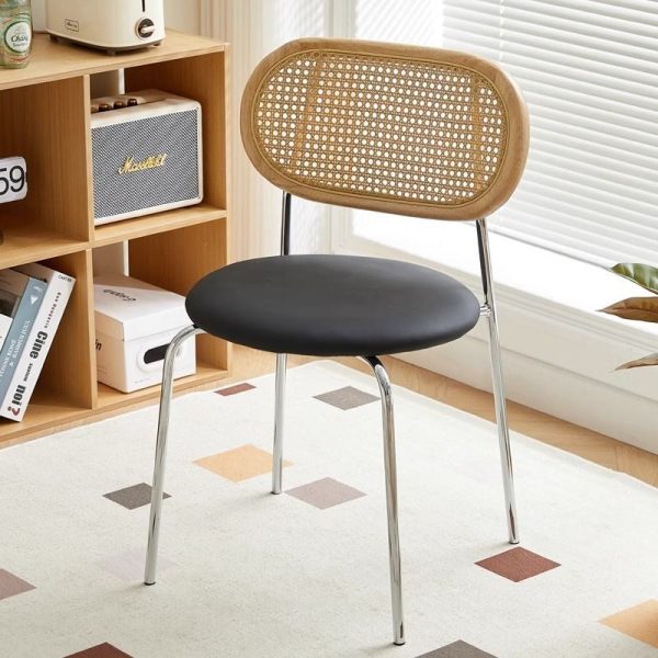 Contemporary Vintage Round Rectangular Solid Wood Metal Leather Dining Chair Backrest For Dining Room - Image 24