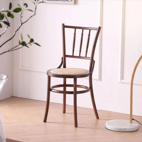 Traditional Vintage Round Cylinder Solid Wood Rattan Dining Chair Backrest For Living Room - Image 20