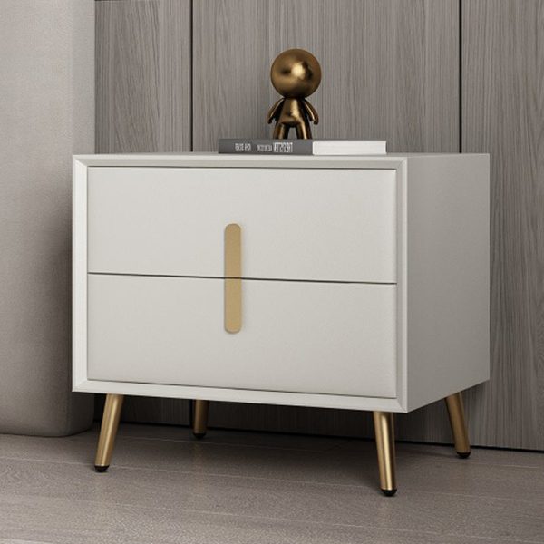 Modern Luxury Rectangular Solid Wood Leather Hardware Nightstand 2-Drawer For Bedroom - Image 20