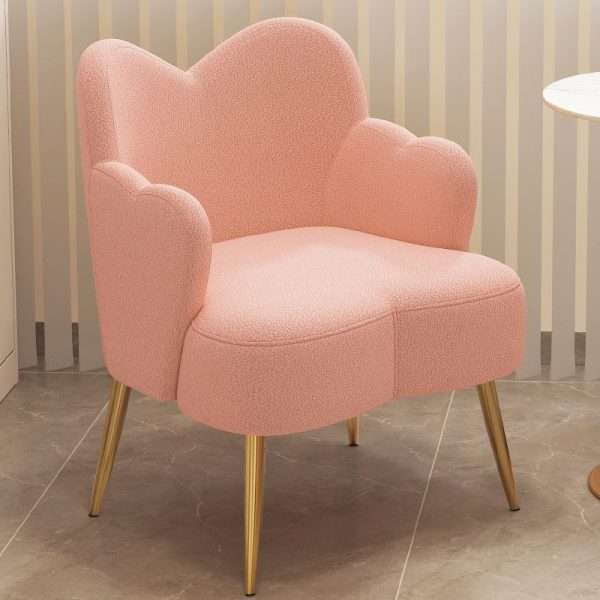 Contemporary Creative Cream Lambswool Upholstered Metal Vanity Stool Backrest Armrest For Bedroom - Image 13