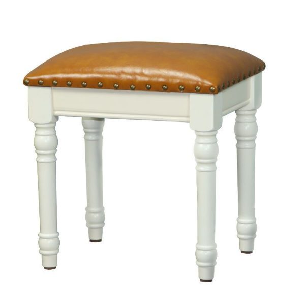 Contemporary Scandinavian Square Linen Leather Solid Wood Vanity Stool Backless Armless For Bedroom - Image 18