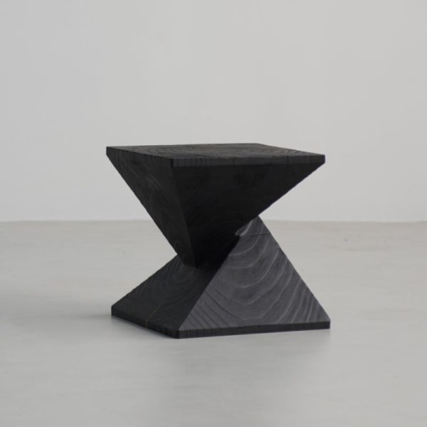 Traditional Japanese Wabi-sabi Wood Geometric Design End Table For Living Room - Image 13