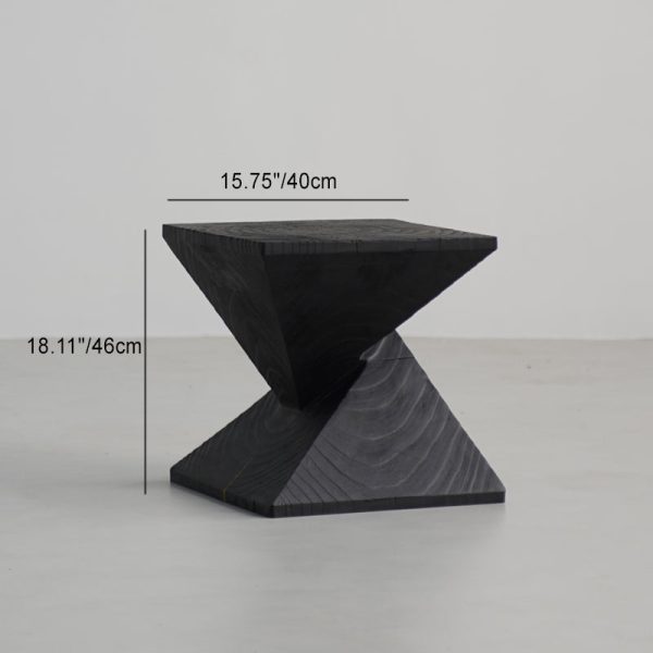 Traditional Japanese Wabi-sabi Wood Geometric Design End Table For Living Room - Image 36