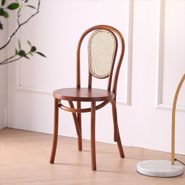 Traditional Vintage Round Rattan Woven Wooden Dining Chair Backrest For Dining Room - Image 26