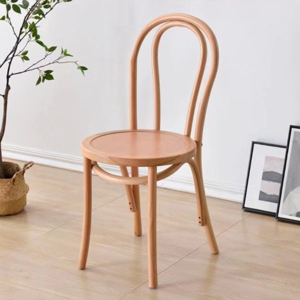 Traditional Chinese Round Wood Rattan Dining Chair Four Legs Backrest For Dining Room - Image 22