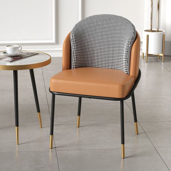 Modern Luxury Square Upholstered Curved Backrest Leather Fabric Iron Dining Chair For Dining Room - Image 20