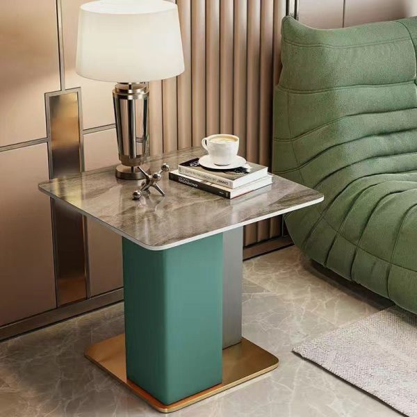 Contemporary Scandinavian Square Column Slate Leather Wood Carbon Steel End Table For Living Room - Image 17