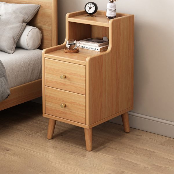 Traditional Chinese Rectangular Wood Density Panel Nightstand 2-Drawer Shelf For Bedroom - Image 16