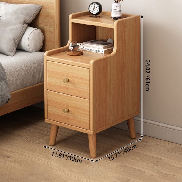Traditional Chinese Rectangular Wood Density Panel Nightstand 2-Drawer Shelf For Bedroom - Image 5